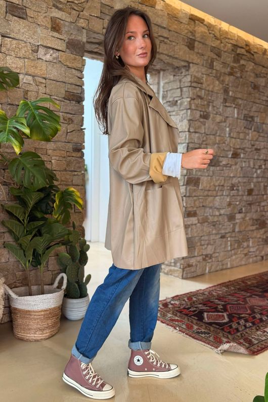 Made in Italy Runa Leather Look Relaxed Blazer Clay